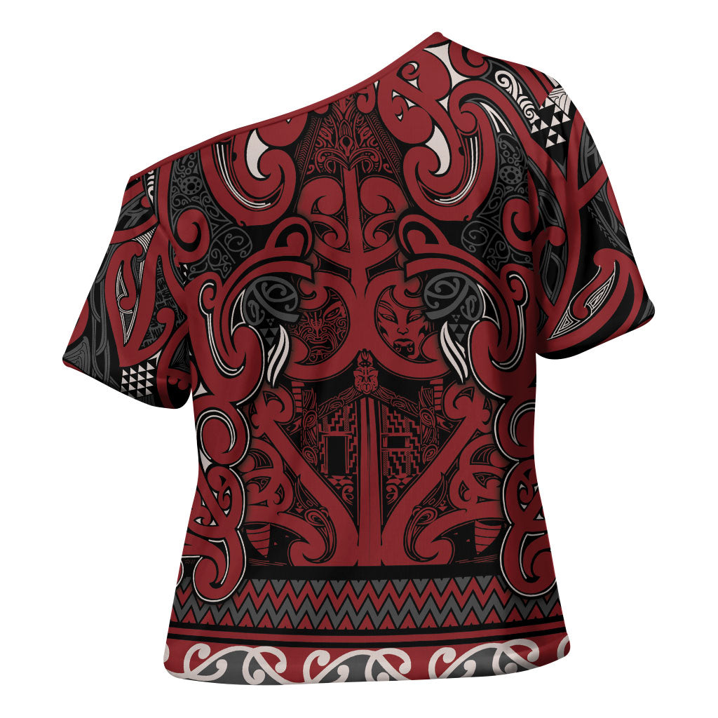 Aotearoa Iwi Ngati Toa Cross Shoulder Shirt Maori Wharenui House Tribal Pattern LT9 - Polynesian Pride