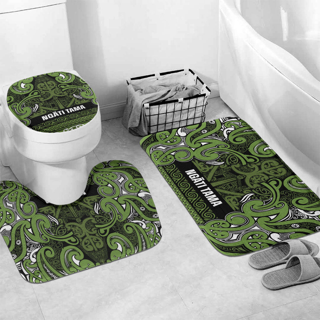 Aotearoa Iwi Ngāti Tama ki Taranaki Trust Bathroom Set Maori Wharenui House Tribal Pattern LT9 Mat Set Only (3 pcs) One Size Lime - Polynesian Pride