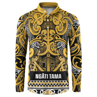 Aotearoa Iwi Ngāti Tama ki Te Waipounamu Trust Button Sweatshirt Maori Wharenui House Tribal Pattern LT9 Gold - Polynesian Pride