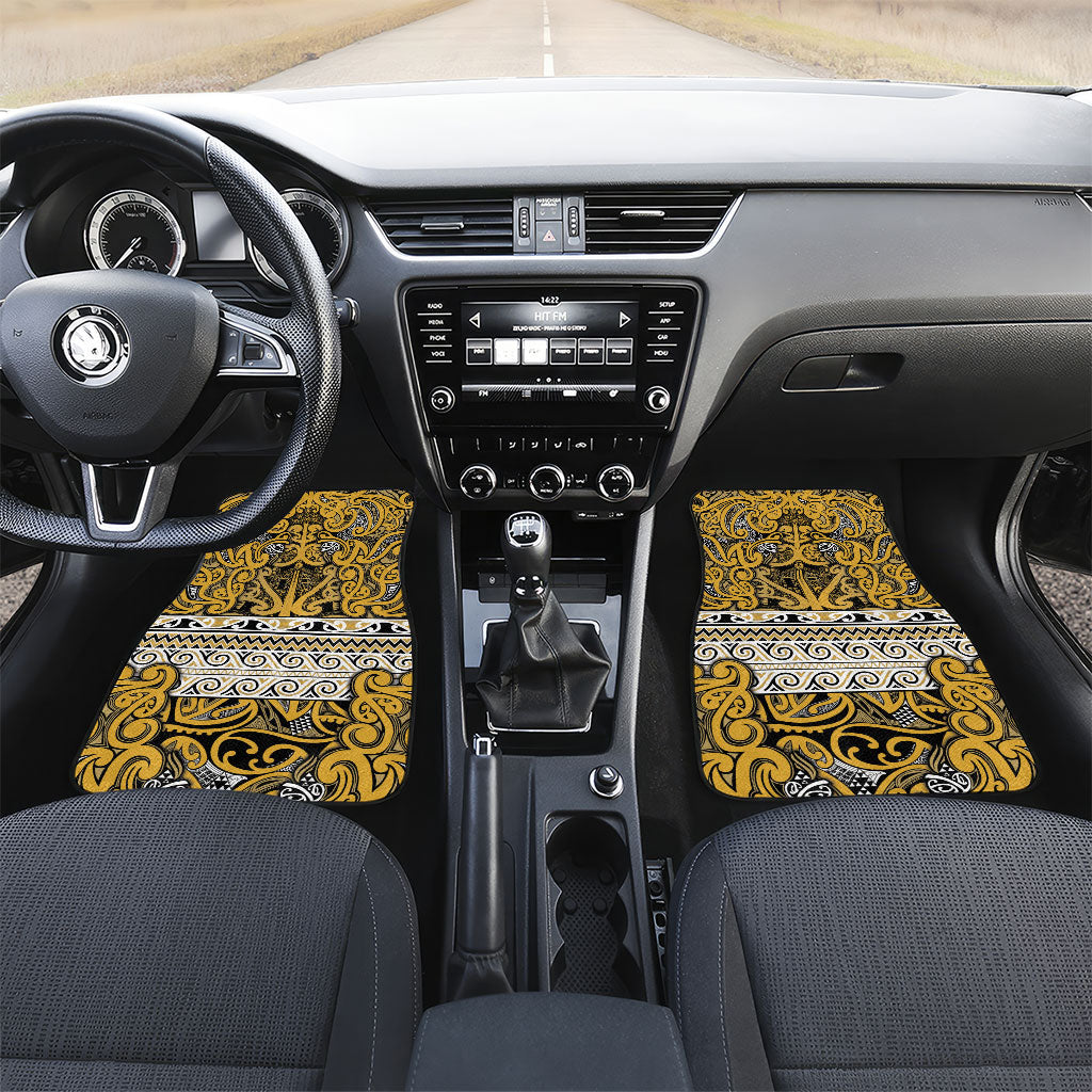 Aotearoa Iwi Ngāti Tama ki Te Waipounamu Trust Car Mats Maori Wharenui House Tribal Pattern LT9 Set 2pcs - Front Gold - Polynesian Pride