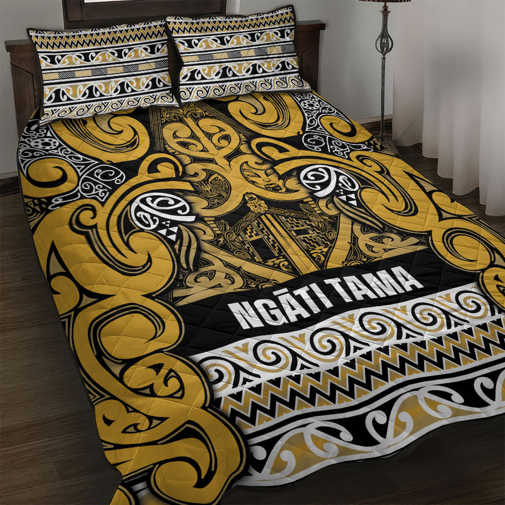 Aotearoa Iwi Ngāti Tama ki Te Waipounamu Trust Quilt Bed Set Maori Wharenui House Tribal Pattern LT9 Gold - Polynesian Pride