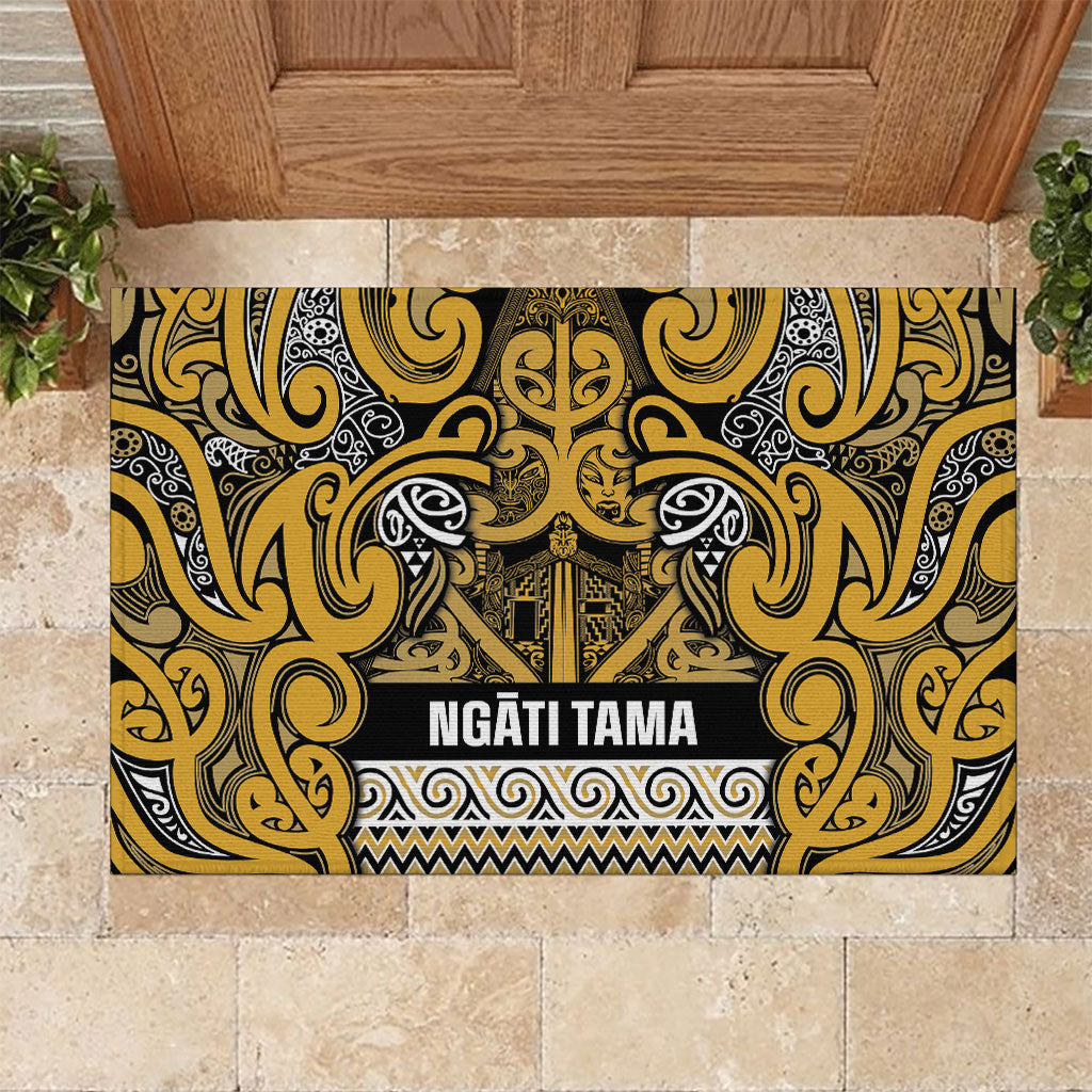 Aotearoa Iwi Ngāti Tama ki Te Waipounamu Trust Rubber Doormat Maori Wharenui House Tribal Pattern LT9 Gold - Polynesian Pride