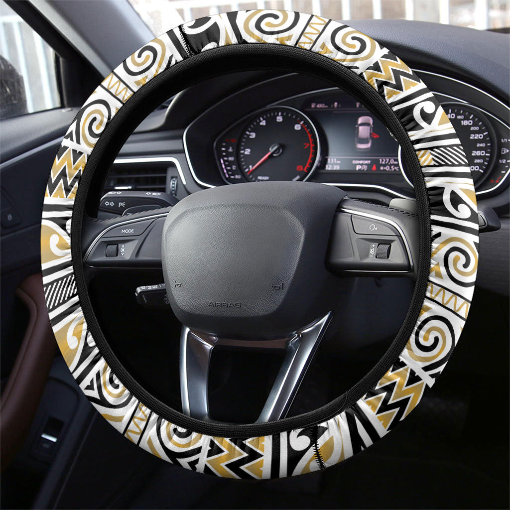 Aotearoa Iwi Ngāti Tama ki Te Waipounamu Trust Steering Wheel Cover Maori Wharenui House Tribal Pattern LT9 - Polynesian Pride