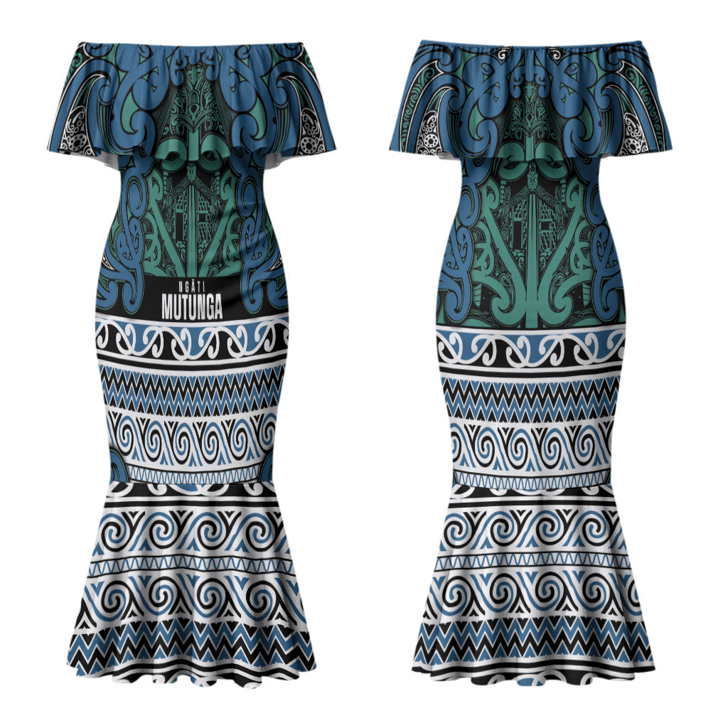 Aotearoa Iwi Ngati Mutunga Couples Matching Mermaid Dress and Long Sleeve Button Shirt Maori Wharenui House Tribal Pattern LT9 - Polynesian Pride