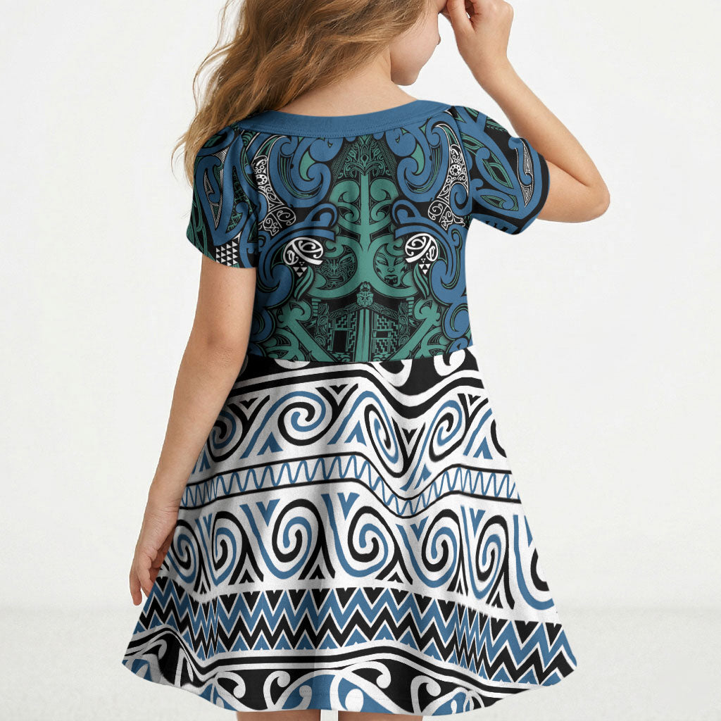Aotearoa Iwi Ngati Mutunga Kid Short Sleeve Dress Maori Wharenui House Tribal Pattern LT9 - Polynesian Pride