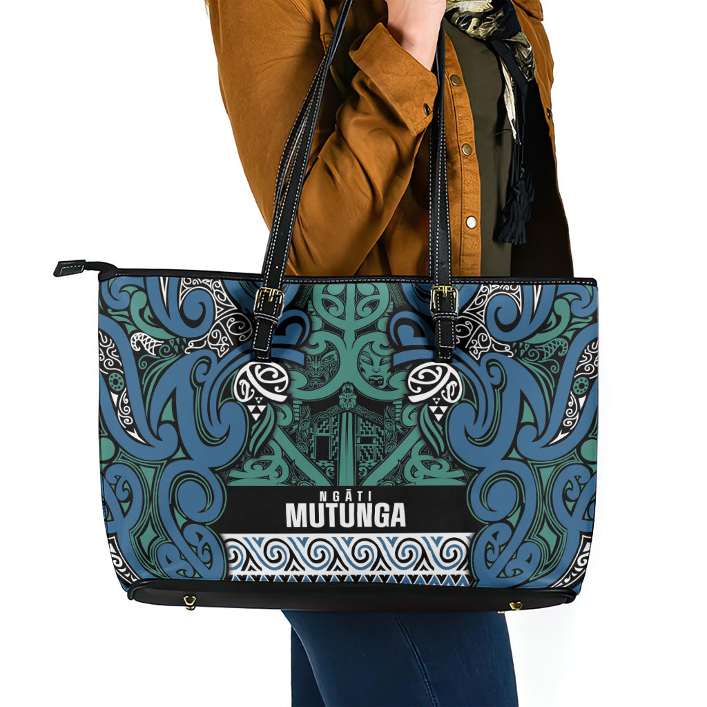 Aotearoa Iwi Ngati Mutunga Leather Tote Bag Maori Wharenui House Tribal Pattern LT9 - Polynesian Pride