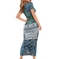 Aotearoa Iwi Ngati Mutunga Short Sleeve Bodycon Dress Maori Wharenui House Tribal Pattern LT9 - Polynesian Pride