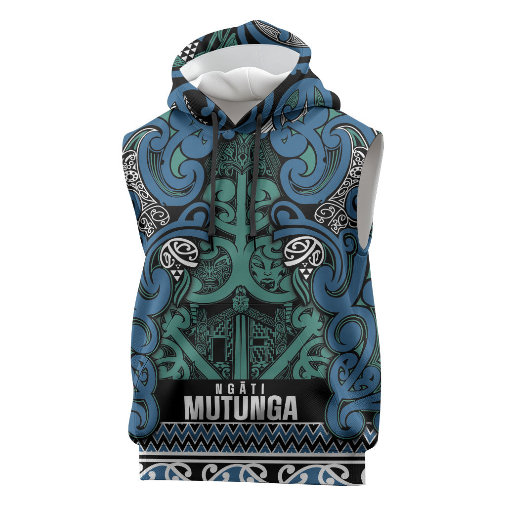 Aotearoa Iwi Ngati Mutunga Sleeveless Hoodie Maori Wharenui House Tribal Pattern LT9 Ocean Blue - Polynesian Pride