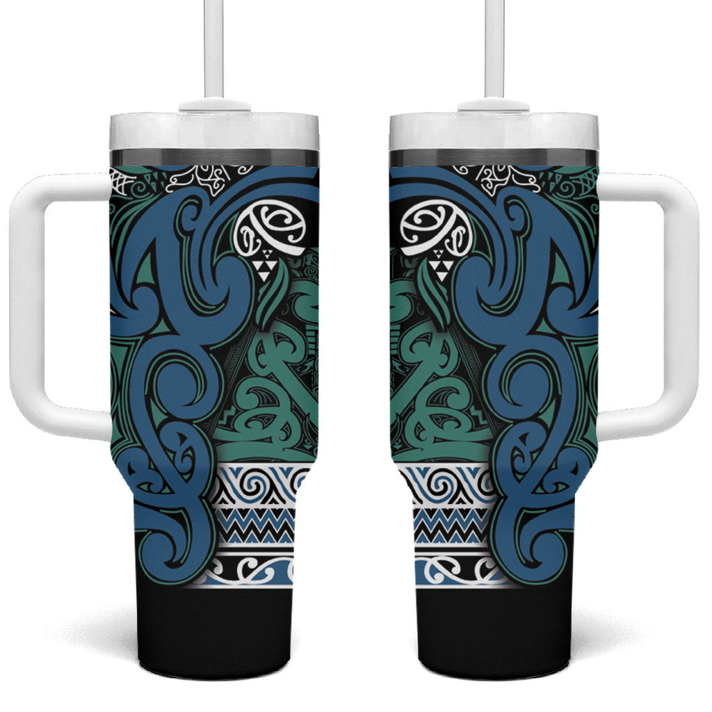 Aotearoa Iwi Ngati Mutunga Tumbler With Handle Maori Wharenui House Tribal Pattern LT9 One Size: 40 oz Ocean Blue - Polynesian Pride