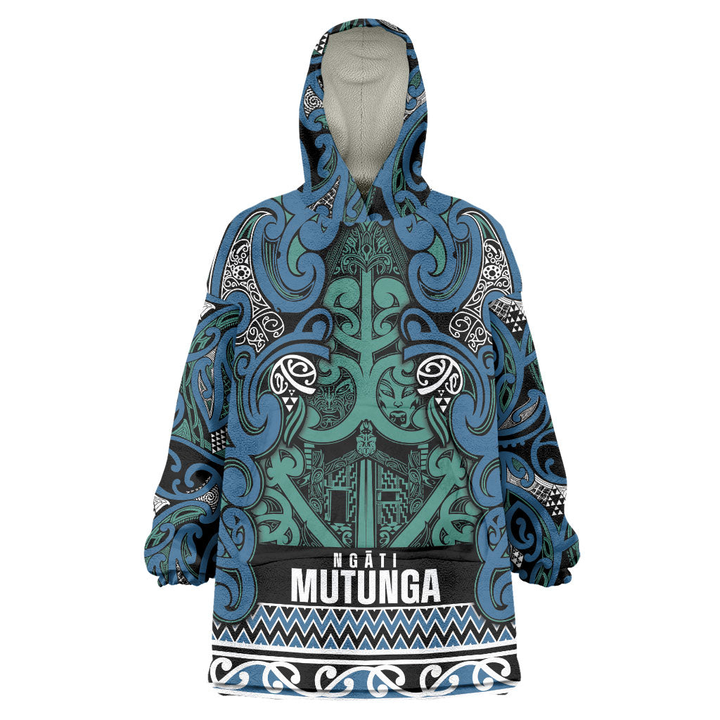 Aotearoa Iwi Ngati Mutunga Wearable Blanket Hoodie Maori Wharenui House Tribal Pattern LT9 One Size Ocean Blue - Polynesian Pride