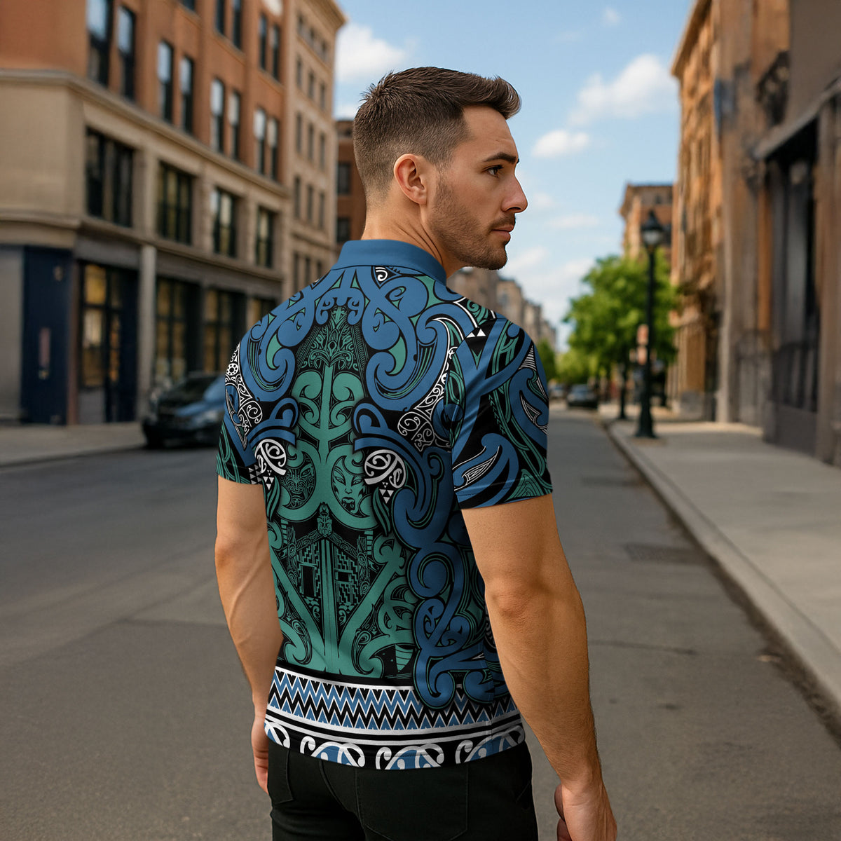 Aotearoa Iwi Ngati Mutunga Zipper Polo Shirt Maori Wharenui House Tribal Pattern LT9 - Polynesian Pride