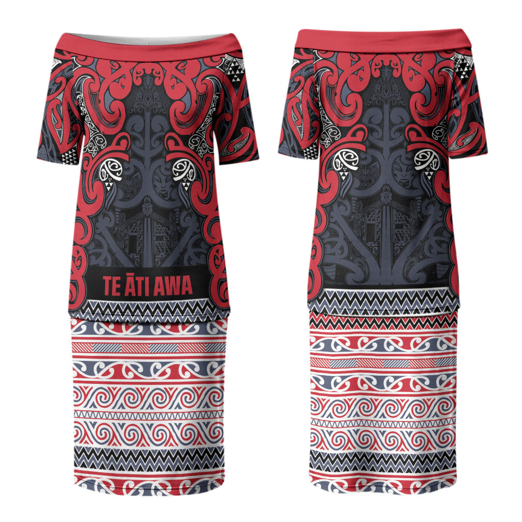 Aotearoa Iwi Te ati Awa Couples Matching Puletasi and Hawaiian Shirt Maori Wharenui House Tribal Pattern LT9 - Polynesian Pride