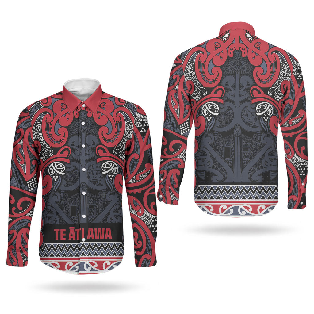 Aotearoa Iwi Te ati Awa Couples Matching Summer Maxi Dress and Long Sleeve Button Shirt Maori Wharenui House Tribal Pattern LT9 - Polynesian Pride