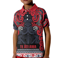 Aotearoa Iwi Te ati Awa Kid Polo Shirt Maori Wharenui House Tribal Pattern LT9 Kid Bright Red - Polynesian Pride