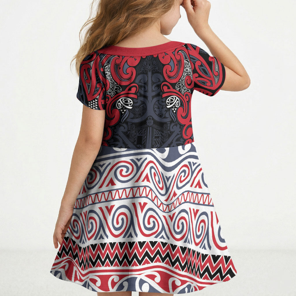 Aotearoa Iwi Te ati Awa Kid Short Sleeve Dress Maori Wharenui House Tribal Pattern LT9 - Polynesian Pride