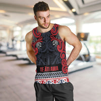 Aotearoa Iwi Te ati Awa Men Tank Top Maori Wharenui House Tribal Pattern LT9 Bright Red - Polynesian Pride