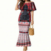 Aotearoa Iwi Te ati Awa Mermaid Dress Maori Wharenui House Tribal Pattern LT9 Women Bright Red - Polynesian Pride