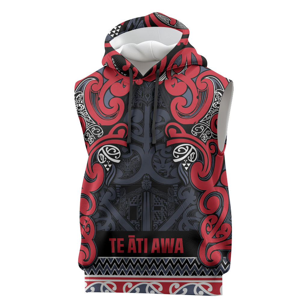 Aotearoa Iwi Te ati Awa Sleeveless Hoodie Maori Wharenui House Tribal Pattern LT9 Bright Red - Polynesian Pride
