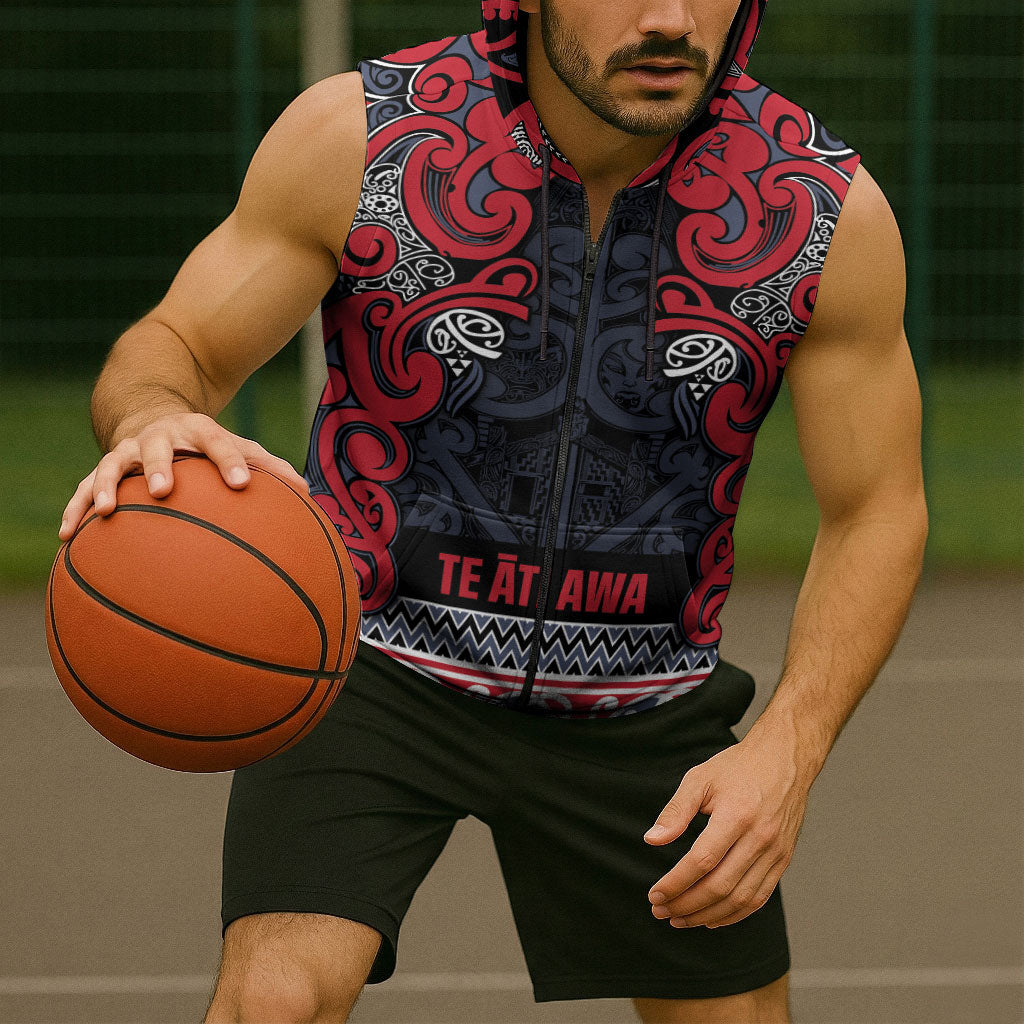 Aotearoa Iwi Te ati Awa Sleeveless Zip Hoodie Maori Wharenui House Tribal Pattern LT9 - Polynesian Pride