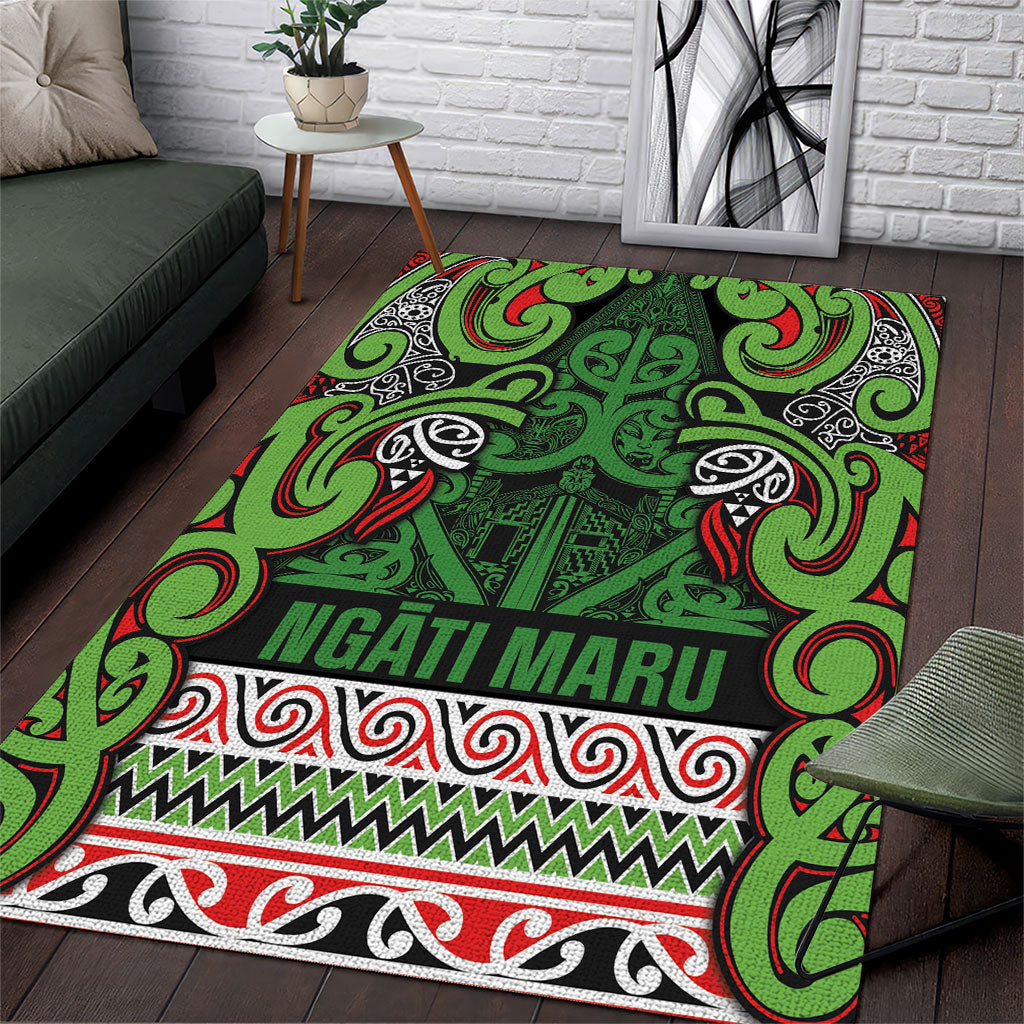 Aotearoa Iwi Ngati Maru Hauraki Area Rug Maori Wharenui House Tribal Pattern LT9 Green Red - Polynesian Pride