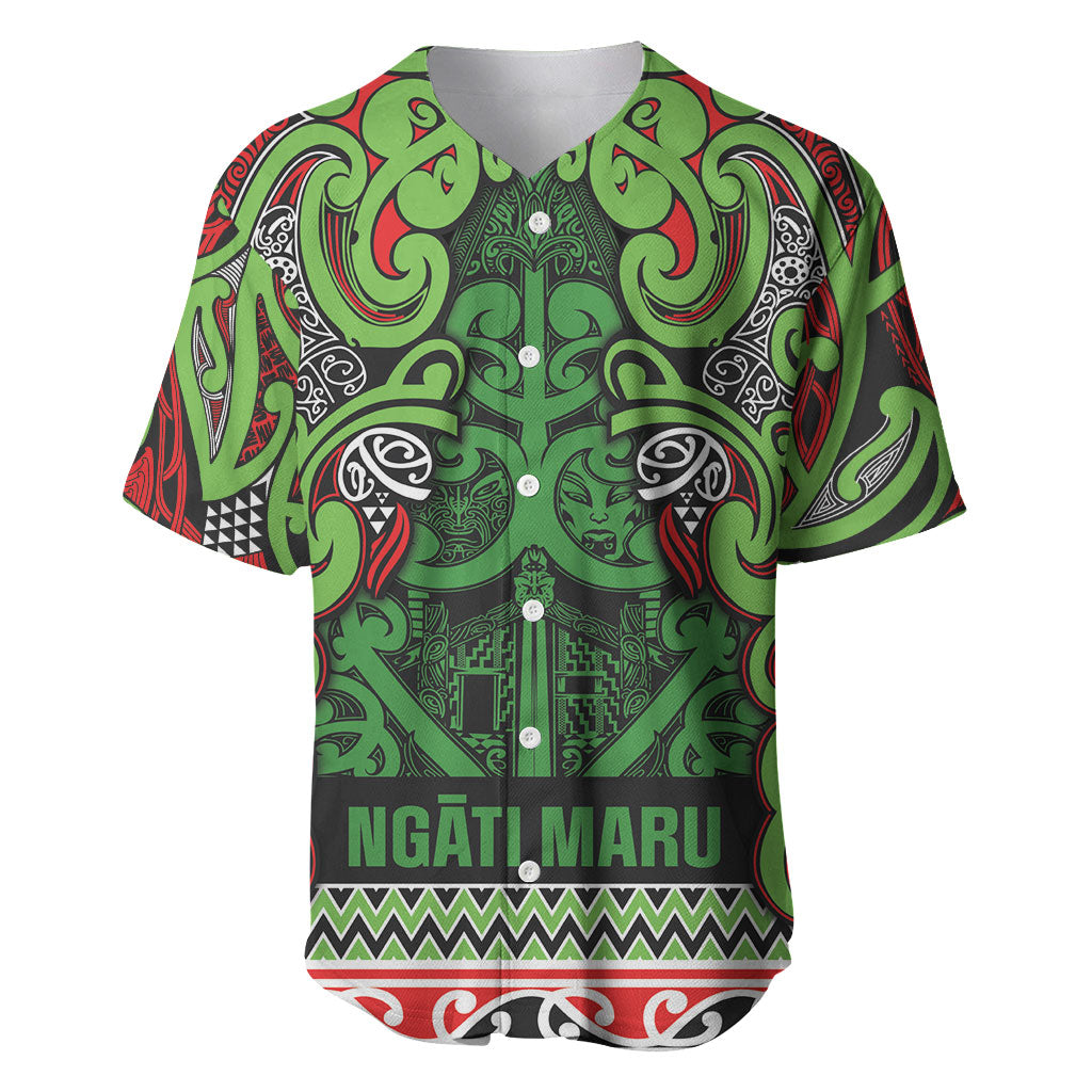 Aotearoa Iwi Ngati Maru Hauraki Baseball Jersey Maori Wharenui House Tribal Pattern LT9 Green Red - Polynesian Pride