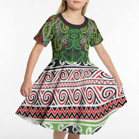 Aotearoa Iwi Ngati Maru Hauraki Kid Short Sleeve Dress Maori Wharenui House Tribal Pattern LT9 - Polynesian Pride