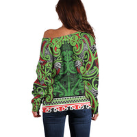 Aotearoa Iwi Ngati Maru Hauraki Off Shoulder Sweater Maori Wharenui House Tribal Pattern LT9 - Polynesian Pride