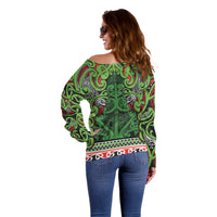 Aotearoa Iwi Ngati Maru Hauraki Off Shoulder Sweater Maori Wharenui House Tribal Pattern LT9 - Polynesian Pride