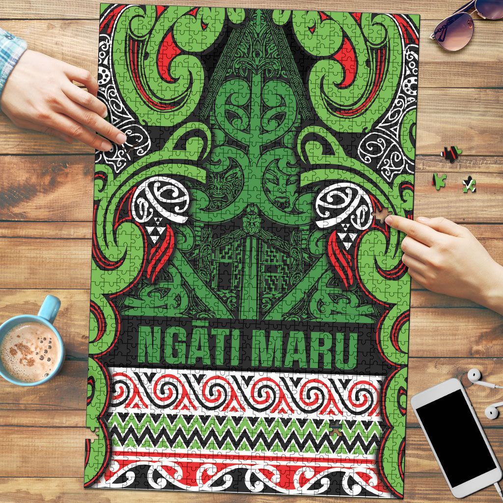 Aotearoa Iwi Ngati Maru Hauraki Puzzle Maori Wharenui House Tribal Pattern LT9 Green Red - Polynesian Pride