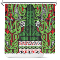 Aotearoa Iwi Ngati Maru Hauraki Shower Curtain Maori Wharenui House Tribal Pattern LT9 Green Red - Polynesian Pride