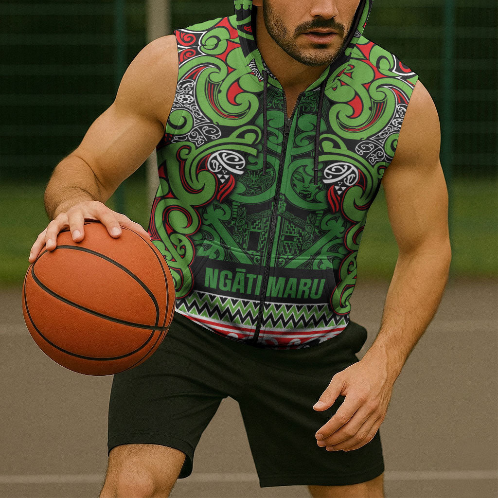 Aotearoa Iwi Ngati Maru Hauraki Sleeveless Zip Hoodie Maori Wharenui House Tribal Pattern LT9 - Polynesian Pride