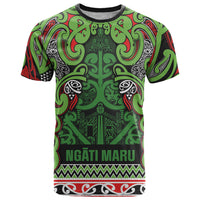 Aotearoa Iwi Ngati Maru Hauraki T Shirt Maori Wharenui House Tribal Pattern LT9 Green Red - Polynesian Pride