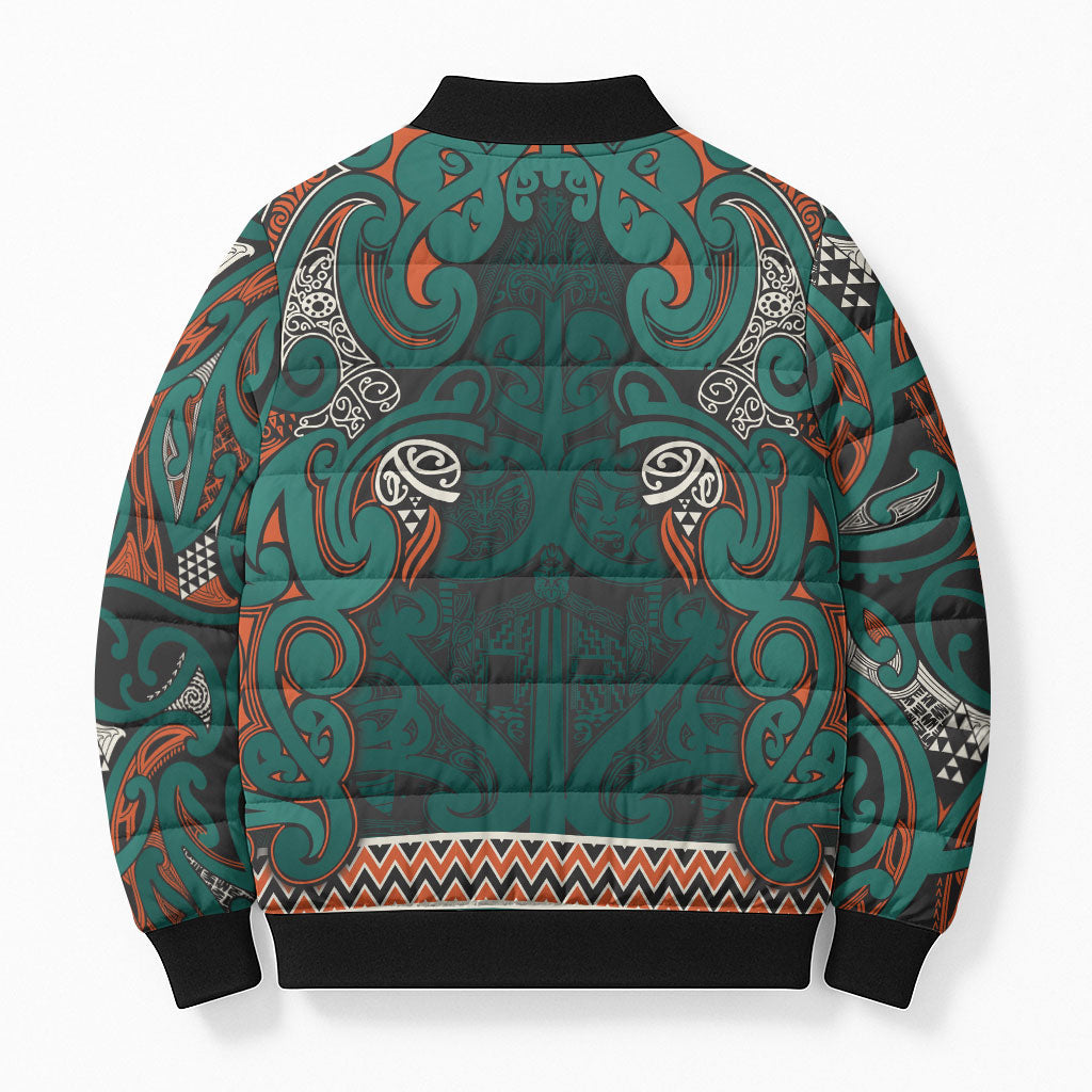 Aotearoa Iwi Ngāti Maru Taranaki Bomber Puffer Jacket Maori Wharenui House Tribal Pattern LT9 - Polynesian Pride