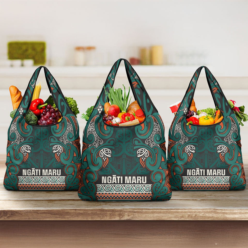 Aotearoa Iwi Ngāti Maru Taranaki Grocery Bag Maori Wharenui House Tribal Pattern LT9 3-pack One Size Deep Teal - Polynesian Pride