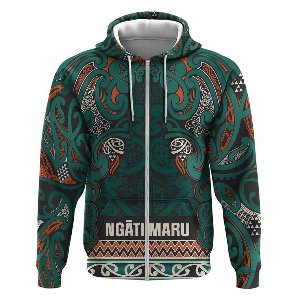 Aotearoa Iwi Ngāti Maru Taranaki Hoodie Maori Wharenui House Tribal Pattern LT9 Zip Hoodie Deep Teal - Polynesian Pride