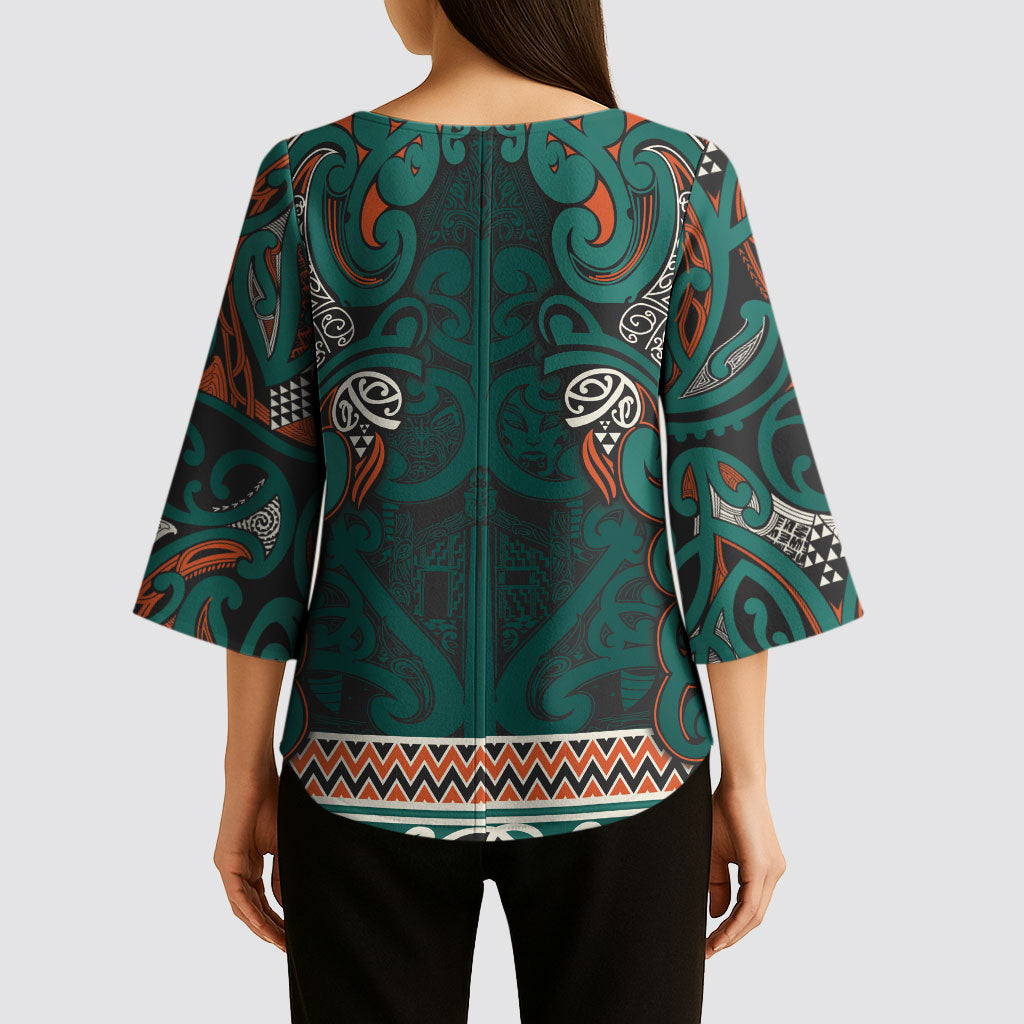 Aotearoa Iwi Ngāti Maru Taranaki Kimono Sleeve Blouse Maori Wharenui House Tribal Pattern LT9 - Polynesian Pride