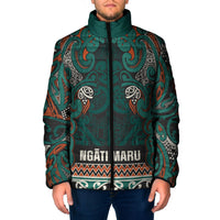 Aotearoa Iwi Ngāti Maru Taranaki Padded Jacket Maori Wharenui House Tribal Pattern LT9 Men Deep Teal - Polynesian Pride