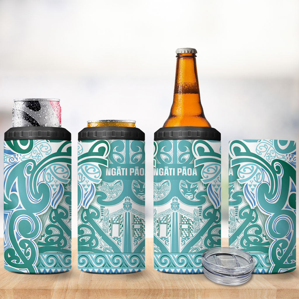 Aotearoa Iwi Ngati Paoa 4 in 1 Can Cooler Tumbler Maori Wharenui House Tribal Pattern LT9 - Polynesian Pride
