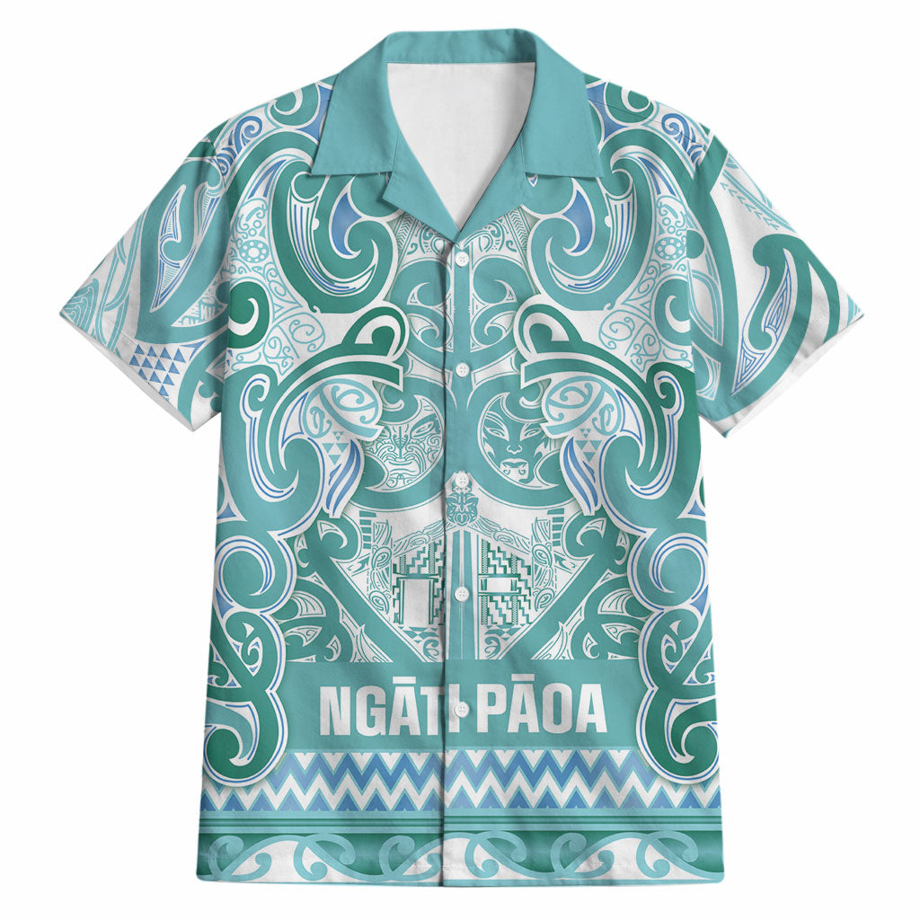 Aotearoa Iwi Ngati Paoa Hawaiian Shirt Maori Wharenui House Tribal Pattern LT9 Turquoise - Polynesian Pride