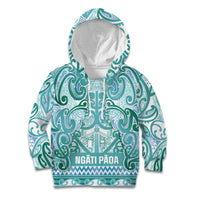 Aotearoa Iwi Ngati Paoa Kid Hoodie Maori Wharenui House Tribal Pattern LT9 Hoodie Turquoise - Polynesian Pride