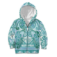 Aotearoa Iwi Ngati Paoa Kid Hoodie Maori Wharenui House Tribal Pattern LT9 Zip Hoodie Turquoise - Polynesian Pride
