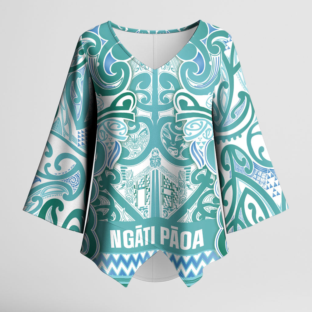Aotearoa Iwi Ngati Paoa Kimono Sleeve Blouse Maori Wharenui House Tribal Pattern LT9 Female Turquoise - Polynesian Pride