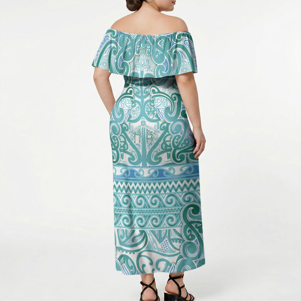 Aotearoa Iwi Ngati Paoa Off Shoulder Maxi Dress Maori Wharenui House Tribal Pattern LT9 - Polynesian Pride