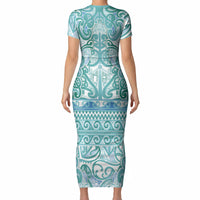 Aotearoa Iwi Ngati Paoa Short Sleeve Bodycon Dress Maori Wharenui House Tribal Pattern LT9 - Polynesian Pride