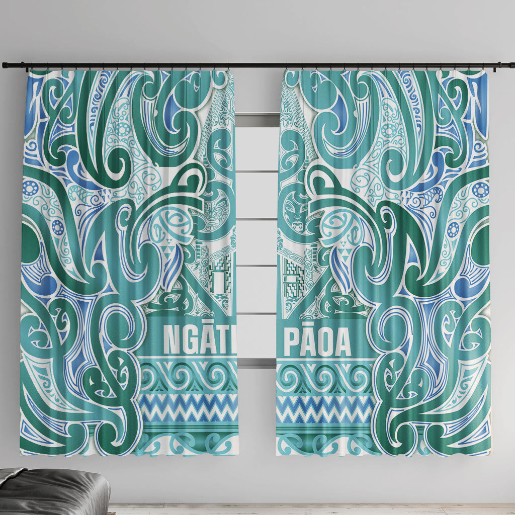 Aotearoa Iwi Ngati Paoa Window Curtain Maori Wharenui House Tribal Pattern LT9 With Hooks Turquoise - Polynesian Pride