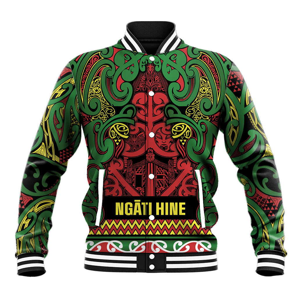 Aotearoa Iwi Ngati Hine Baseball Jacket Maori Wharenui House Tribal Pattern LT9 Unisex Deep Green - Polynesian Pride