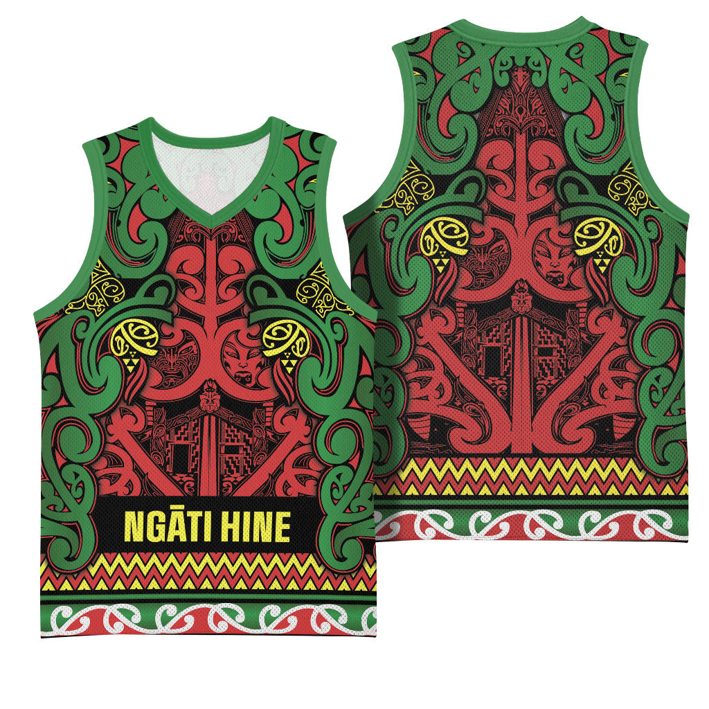Aotearoa Iwi Ngati Hine Basketball Jersey Maori Wharenui House Tribal Pattern LT9 - Polynesian Pride
