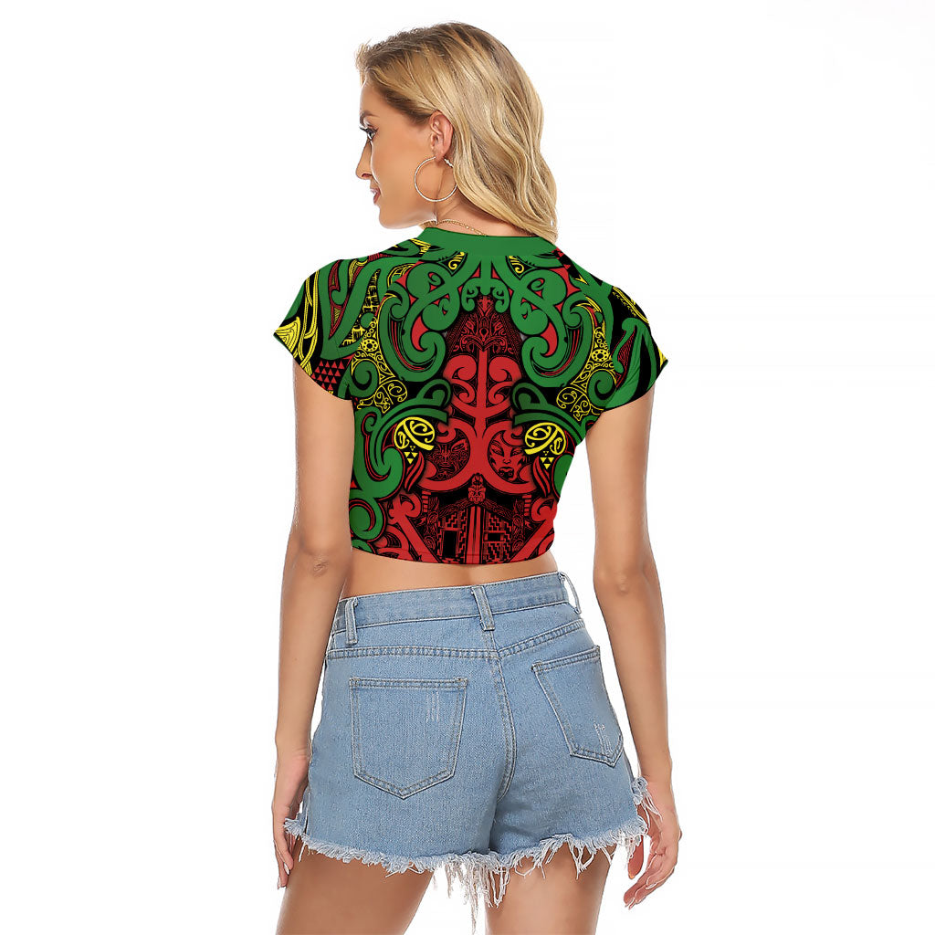 Aotearoa Iwi Ngati Hine Raglan Cropped T Shirt Maori Wharenui House Tribal Pattern LT9 - Polynesian Pride