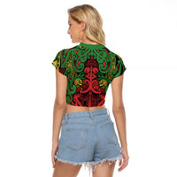 Aotearoa Iwi Ngati Hine Raglan Cropped T Shirt Maori Wharenui House Tribal Pattern LT9 - Polynesian Pride