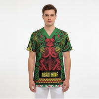 Aotearoa Iwi Ngati Hine Scrub Top Maori Wharenui House Tribal Pattern LT9 - Polynesian Pride